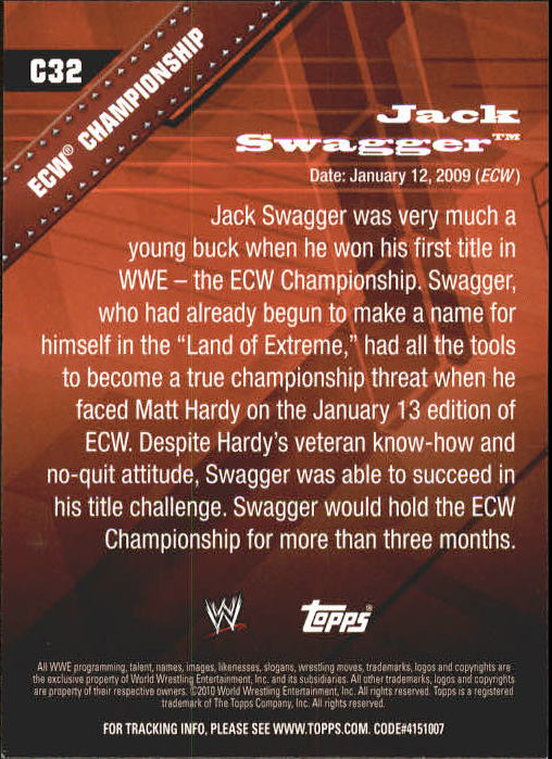 2010 Topps WWE Championship Material #C32 Jack Swagger back image