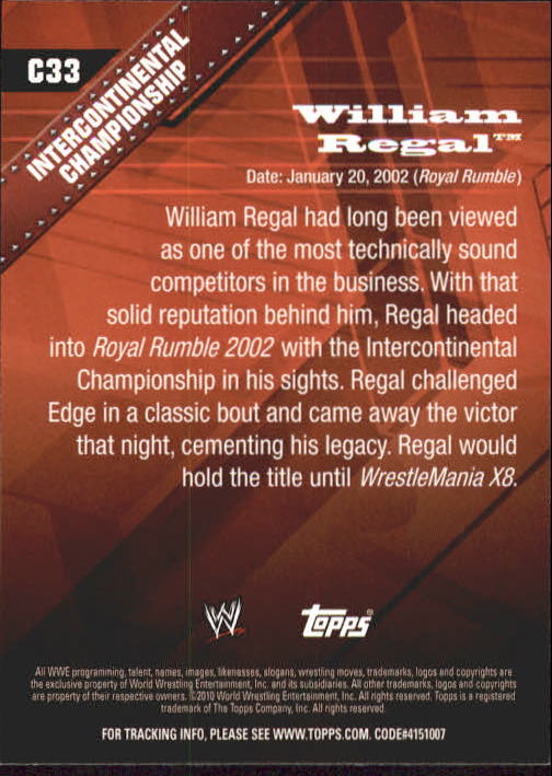 2010 Topps WWE Championship Material #C33 William Regal back image