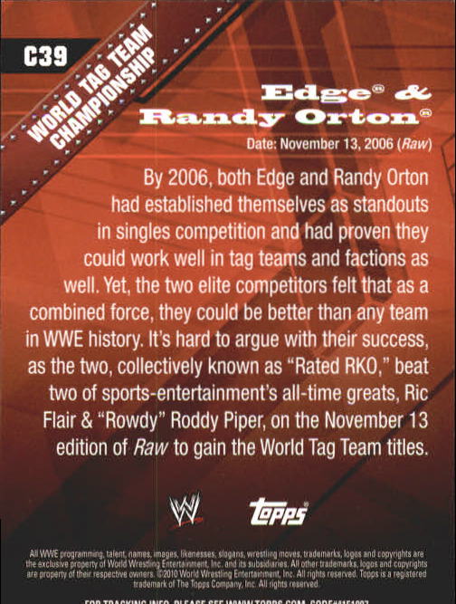 2010 Topps WWE Championship Material #C39 Edge & Randy Orton back image