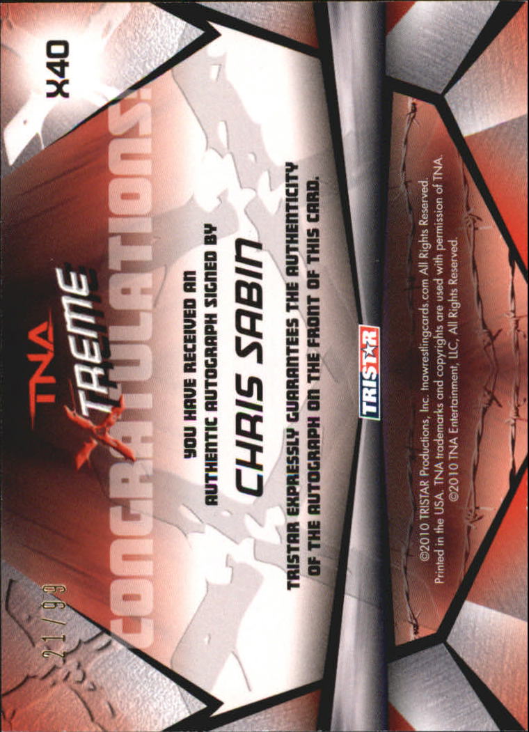 2010 TRISTAR TNA Xtreme Autographs Gold #X40 Chris Sabin back image