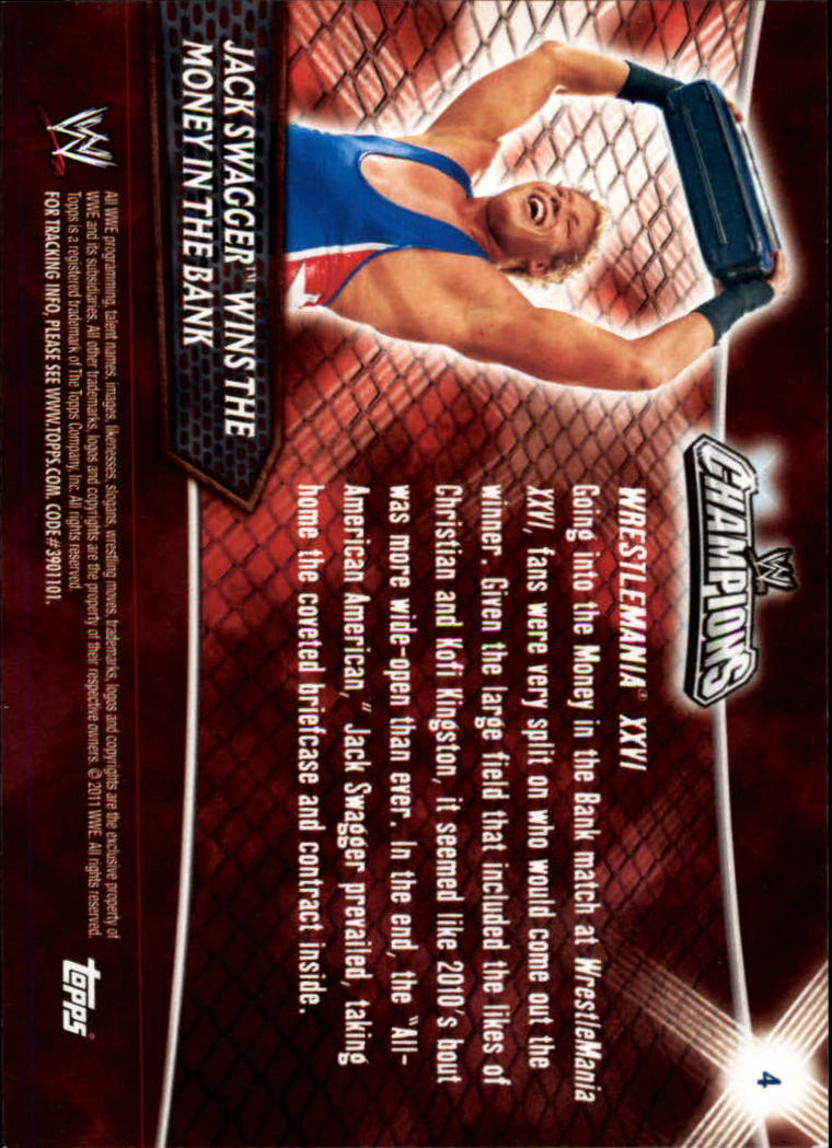 2011 Topps WWE Champions #4 Jack Swagger Wins the Money in the Bank back image