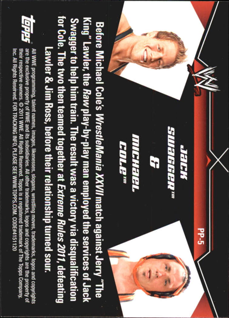 2011 Topps WWE Prestigious Pairings #PP5 Jack Swagger & Michael Cole back image