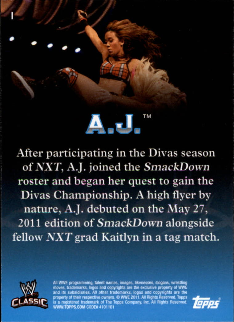 2011 Topps WWE Classic #1 AJ RC back image