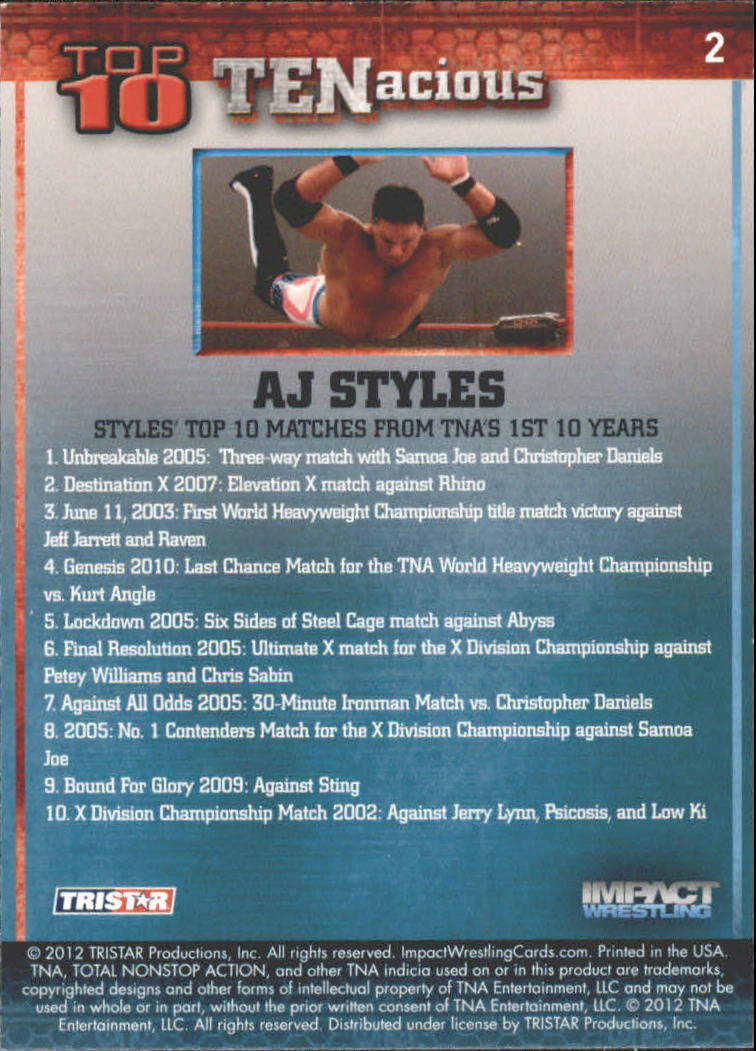 2012 TRISTAR TNA Impact TENacious #2 AJ Styles back image