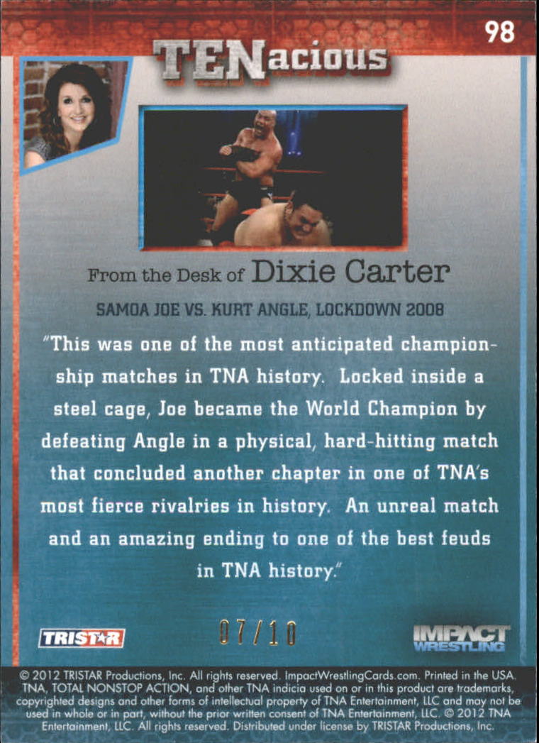 2012 TRISTAR TNA Impact TENacious Gold #98 Samoa Joe vs. Kurt Angle Lockdown 2008 back image