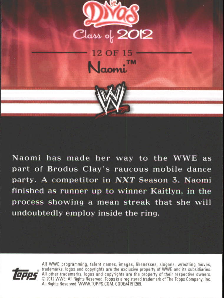 2012 Topps WWE Divas Class of 2012 #12 Naomi back image