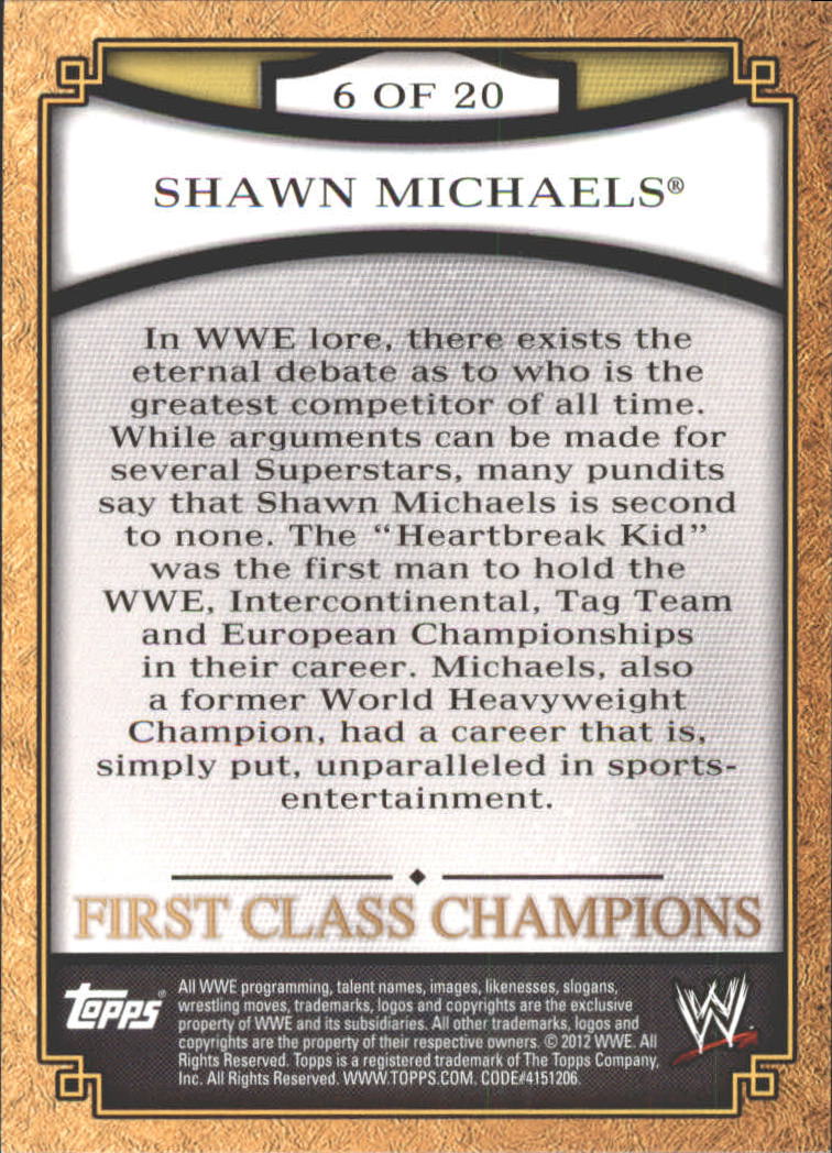 2012 Topps WWE First Class Champions #6 Shawn Michaels back image