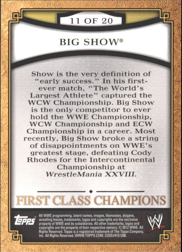 2012 Topps WWE First Class Champions #11 Big Show back image
