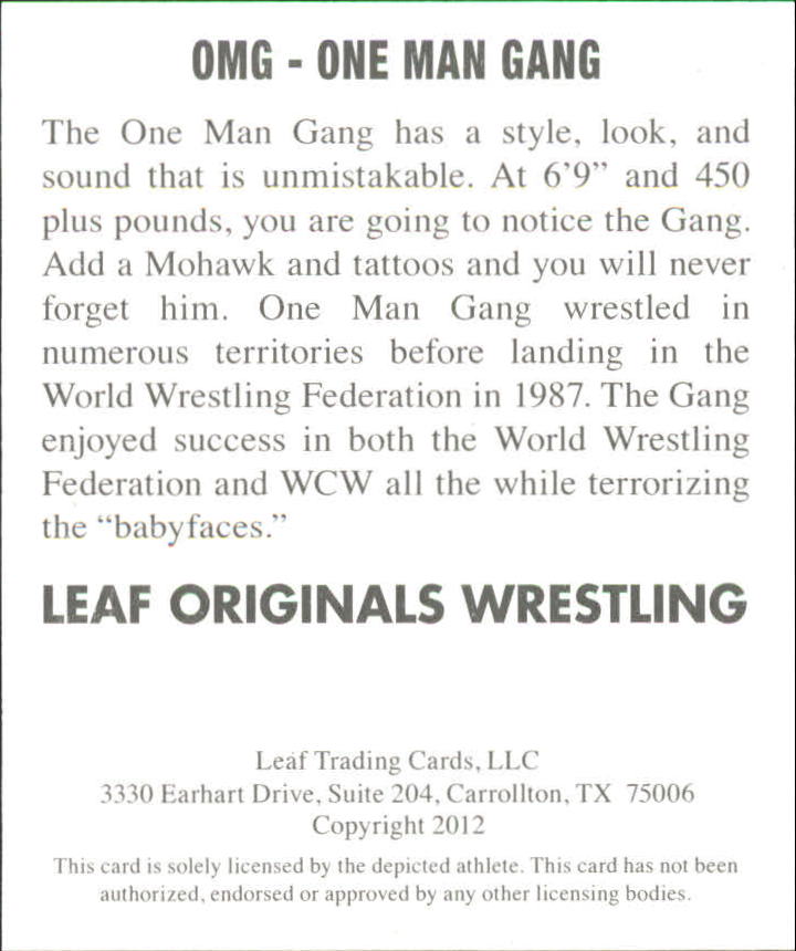 2012 Leaf Originals Wrestling #OMG One Man Gang back image