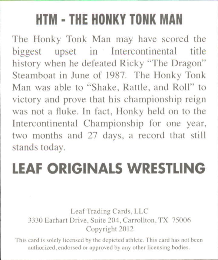2012 Leaf Originals Wrestling #HTM The Honky Tonk Man back image