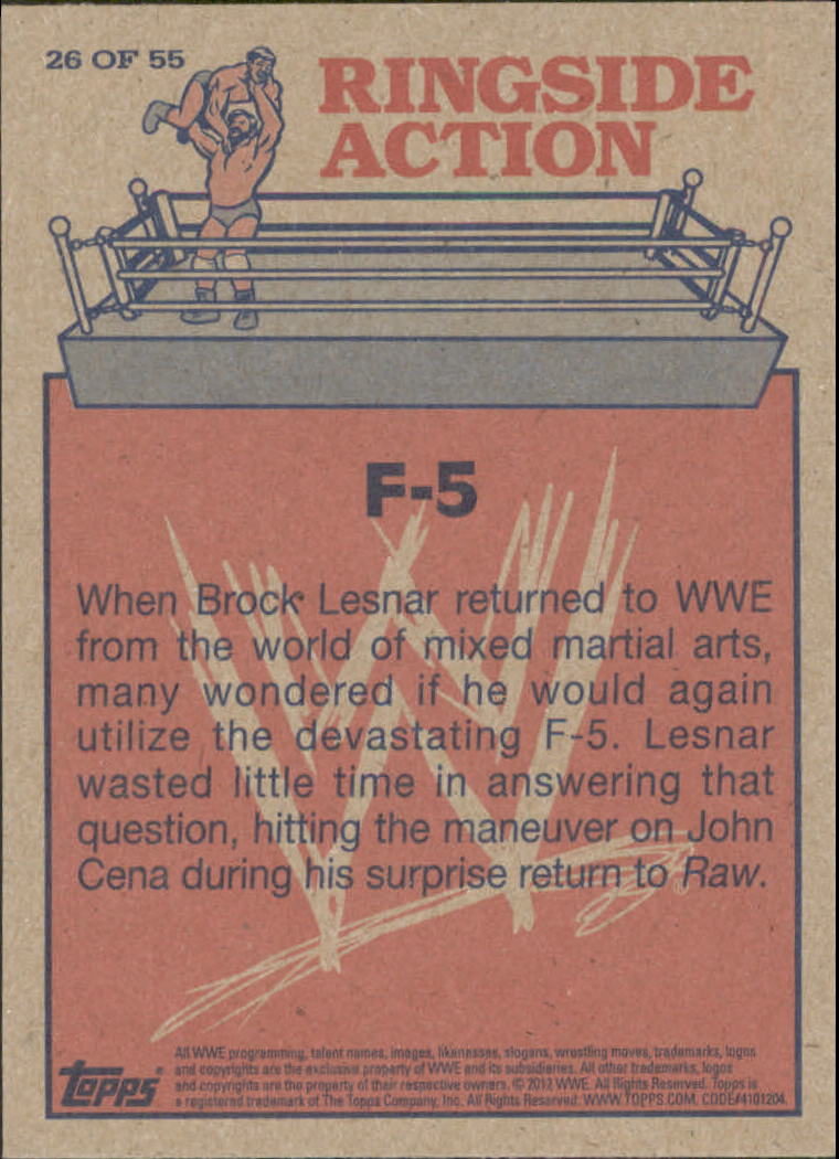 2012 Topps Heritage WWE Ringside Action #26 F-5/Brock Lesnar back image