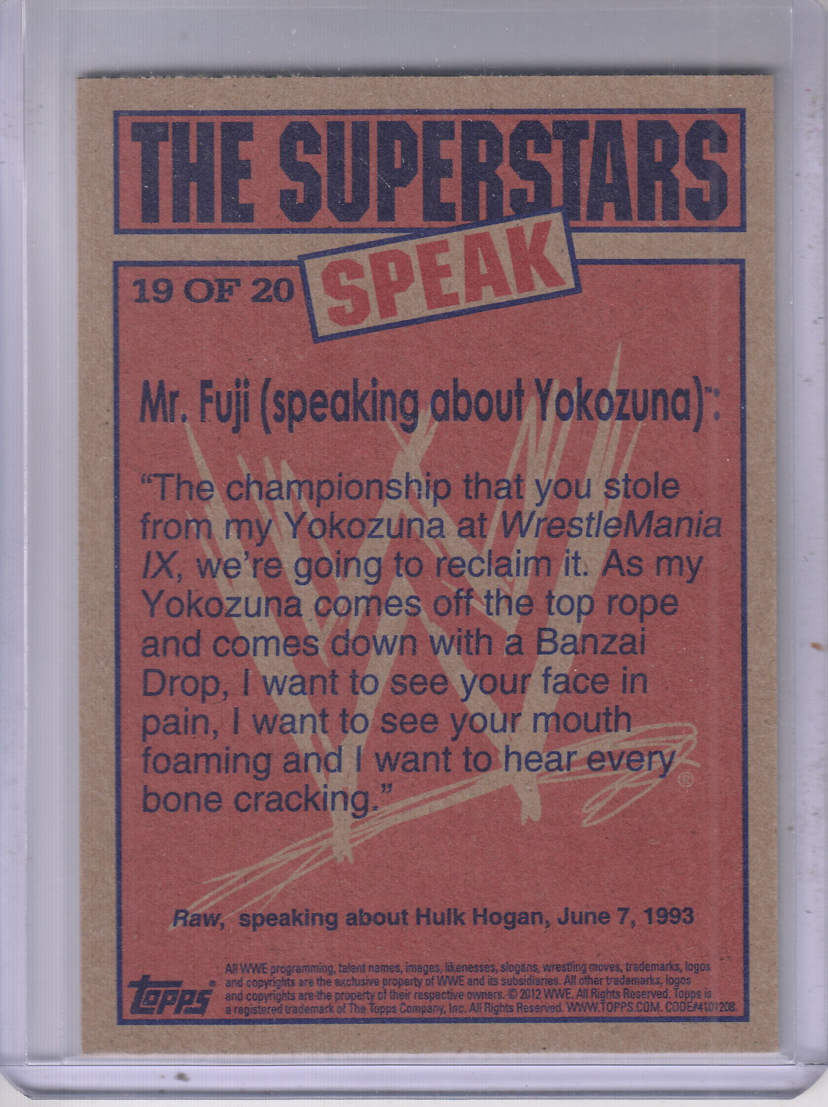 2012 Topps Heritage WWE The Superstars Speak #19 Yokozuna back image