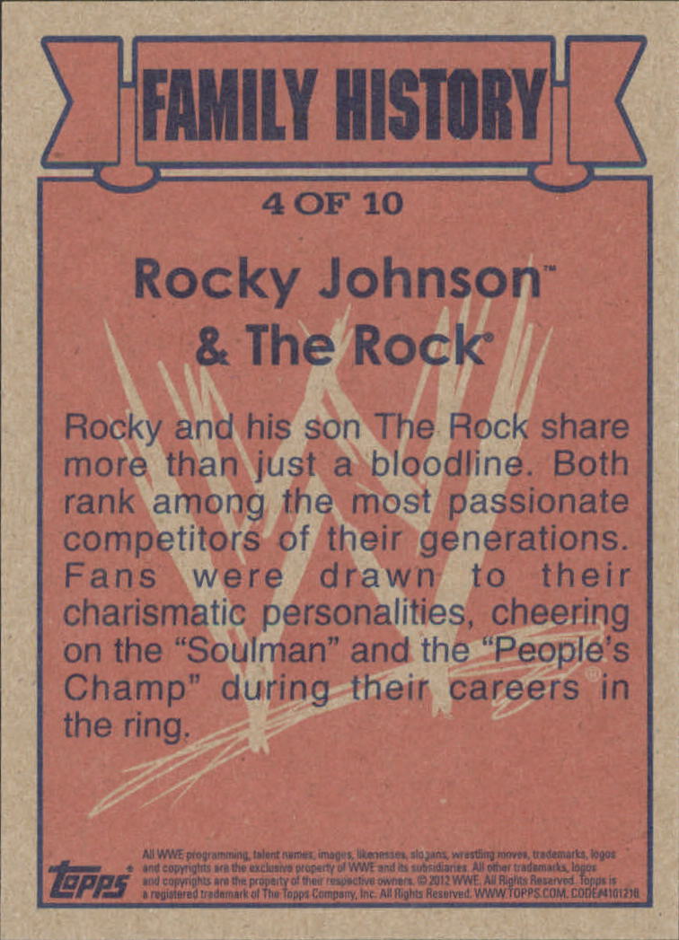 2012 Topps Heritage WWE Family History #4 Rocky Johnson & The Rock back image