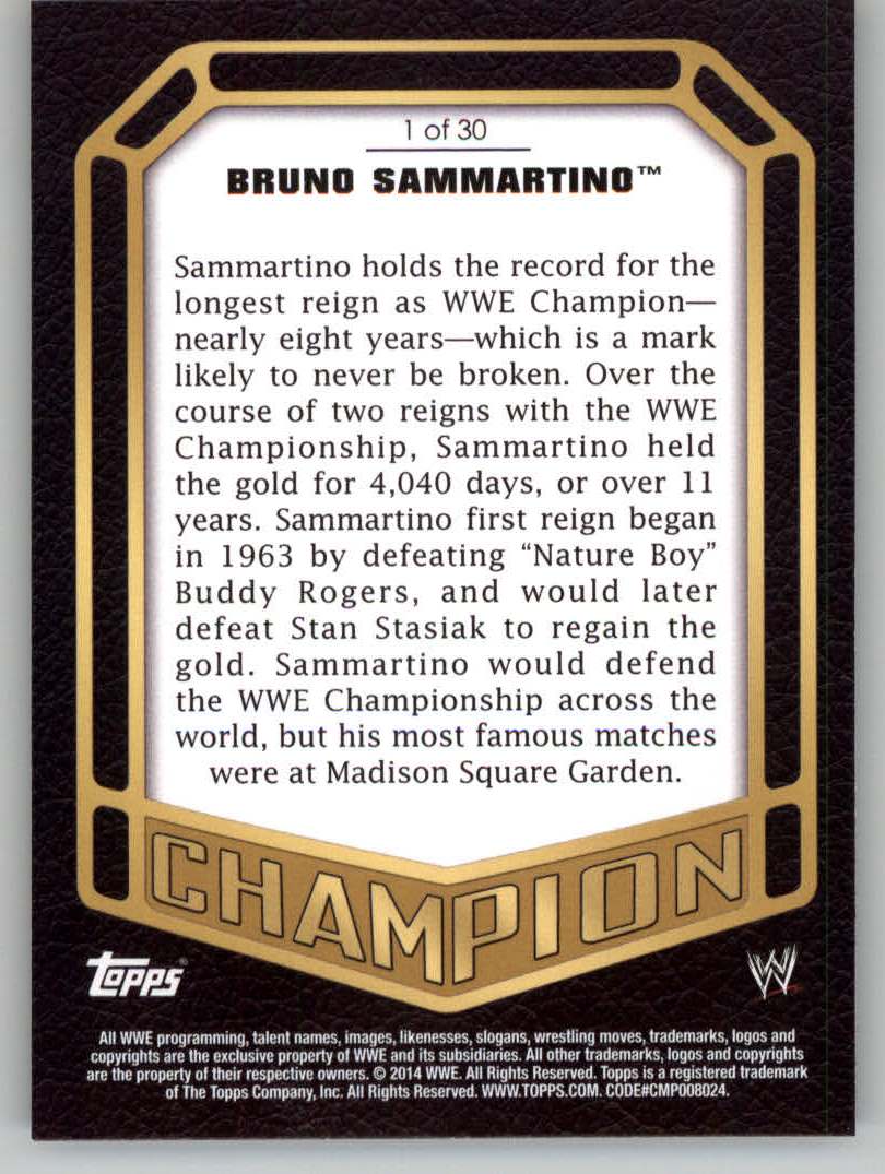 2014 Topps WWE Champions #1 Bruno Sammartino back image