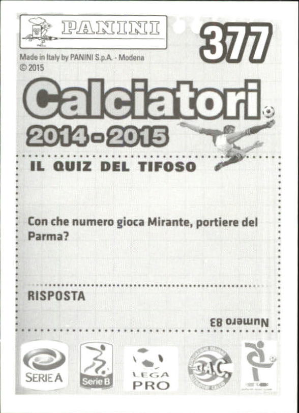 2014-15 Panini Calciatori Stickers #377 Massimo Gobbi