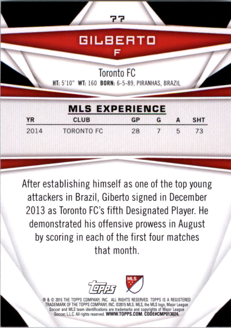 2015 Topps MLS #77 Gilberto back image