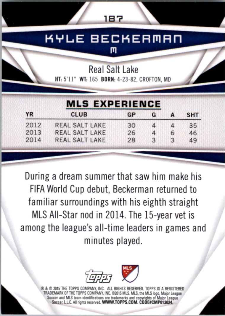 2015 Topps MLS #187 Kyle Beckerman AS back image