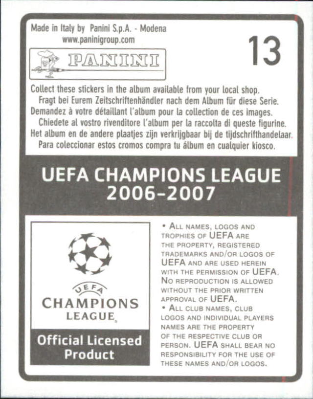 2006-07 Panini UEFA Champions League Stickers #13 Thiago Motta back image