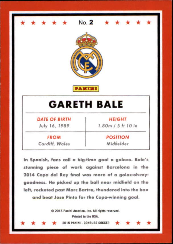 2015 Donruss #2 Gareth Bale back image