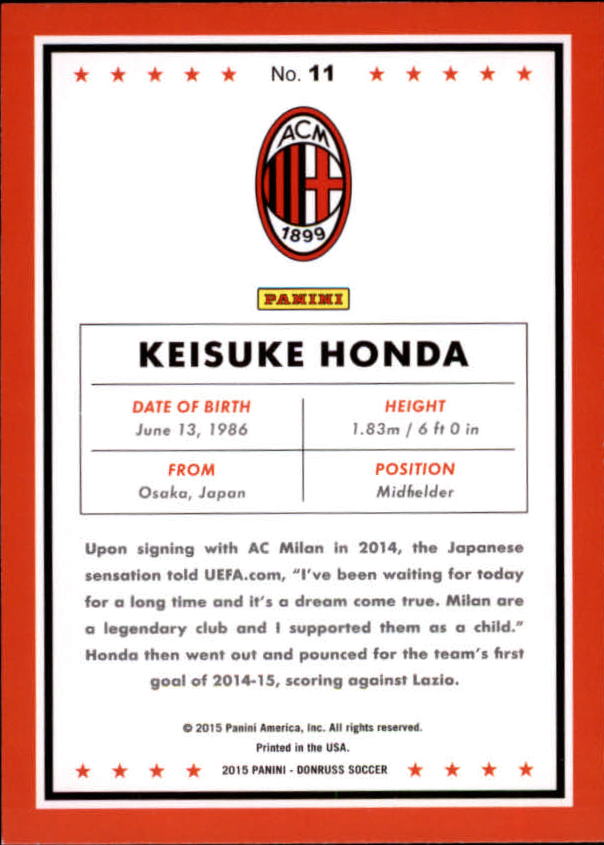 2015 Donruss #11 Keisuke Honda back image