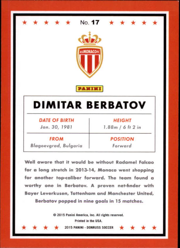 2015 Donruss #17 Dimitar Berbatov back image