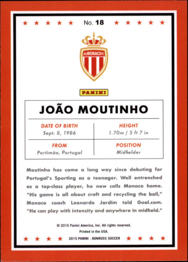 2015 Donruss #18 Joao Moutinho back image