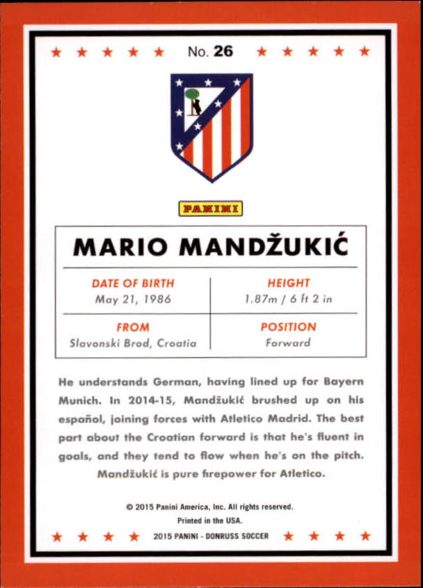 2015 Donruss #26A Mario Mandzukic back image