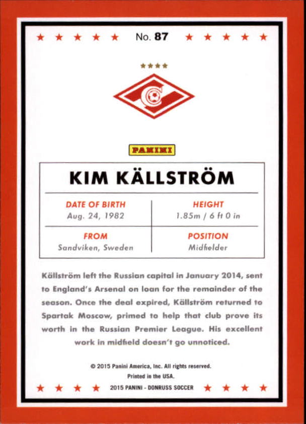 2015 Donruss #87 Kim Kallstrom back image