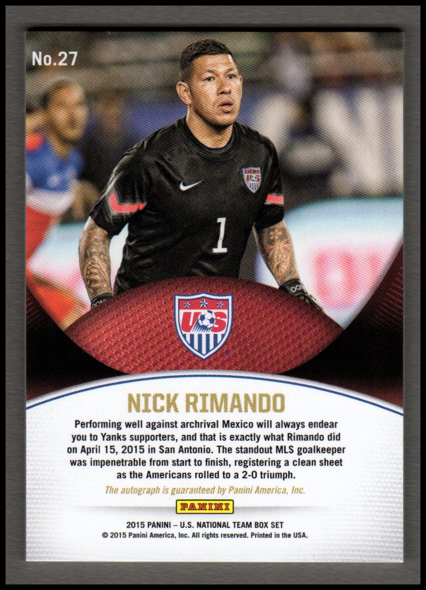 2015 Panini USA Soccer Signatures #27 Nick Rimando/199 back image
