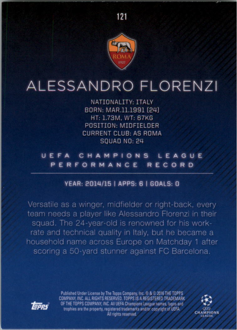 2015-16 Topps UEFA Champions League Showcase #121 Alessandro Florenzi back image