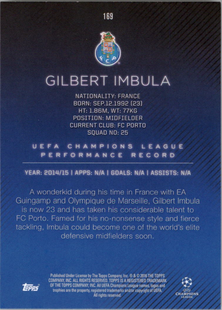 2015-16 Topps UEFA Champions League Showcase #169 Gilbert Imbula back image