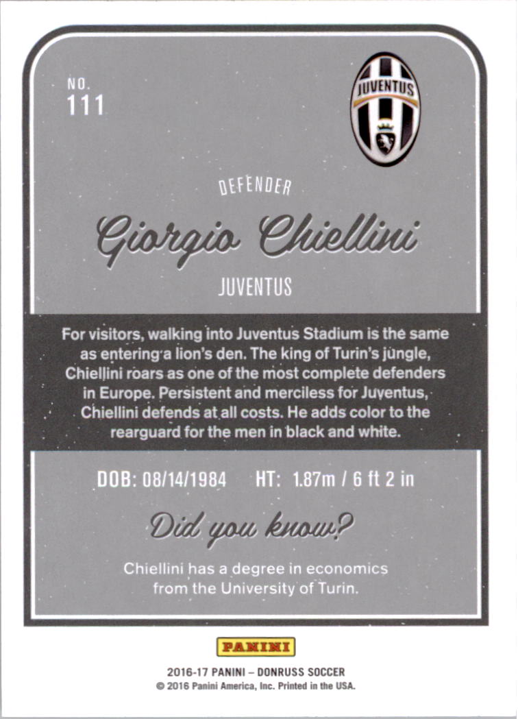 2016 Donruss #111 Giorgio Chiellini back image