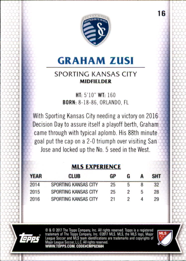 2017 Topps MLS #16 Graham Zusi back image