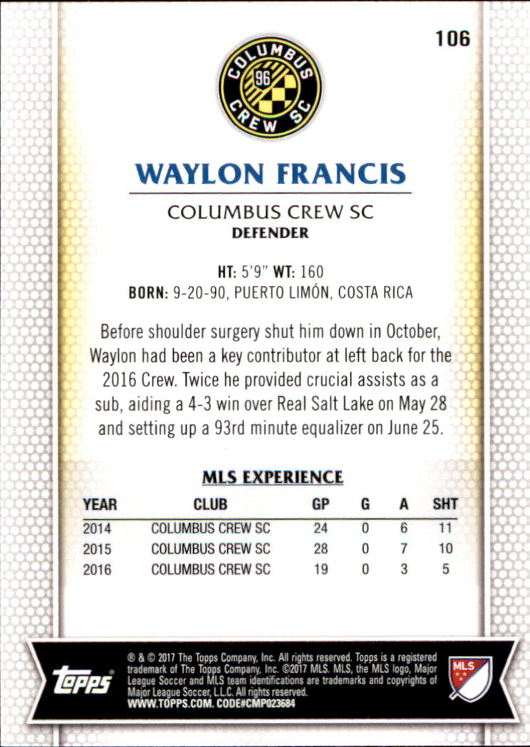 B5129- 2017 Topps MLS Soccer Card #s 1-190 -You Pick- 15+ FREE US SHIP - Picture 125 of 229