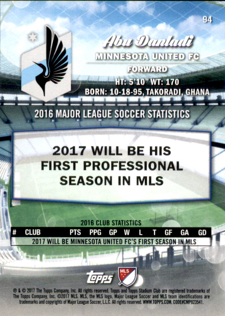 2017 Stadium Club MLS #94A Abu Danladi back image