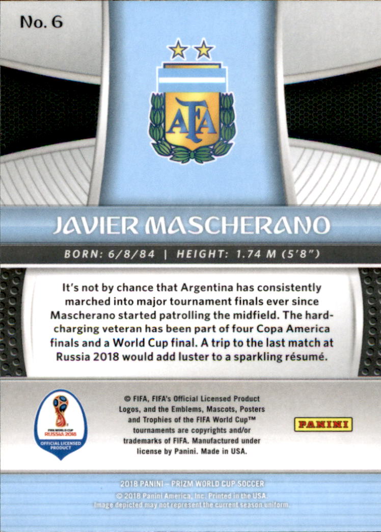 2018 Panini Prizm World Cup #6 Javier Mascherano back image