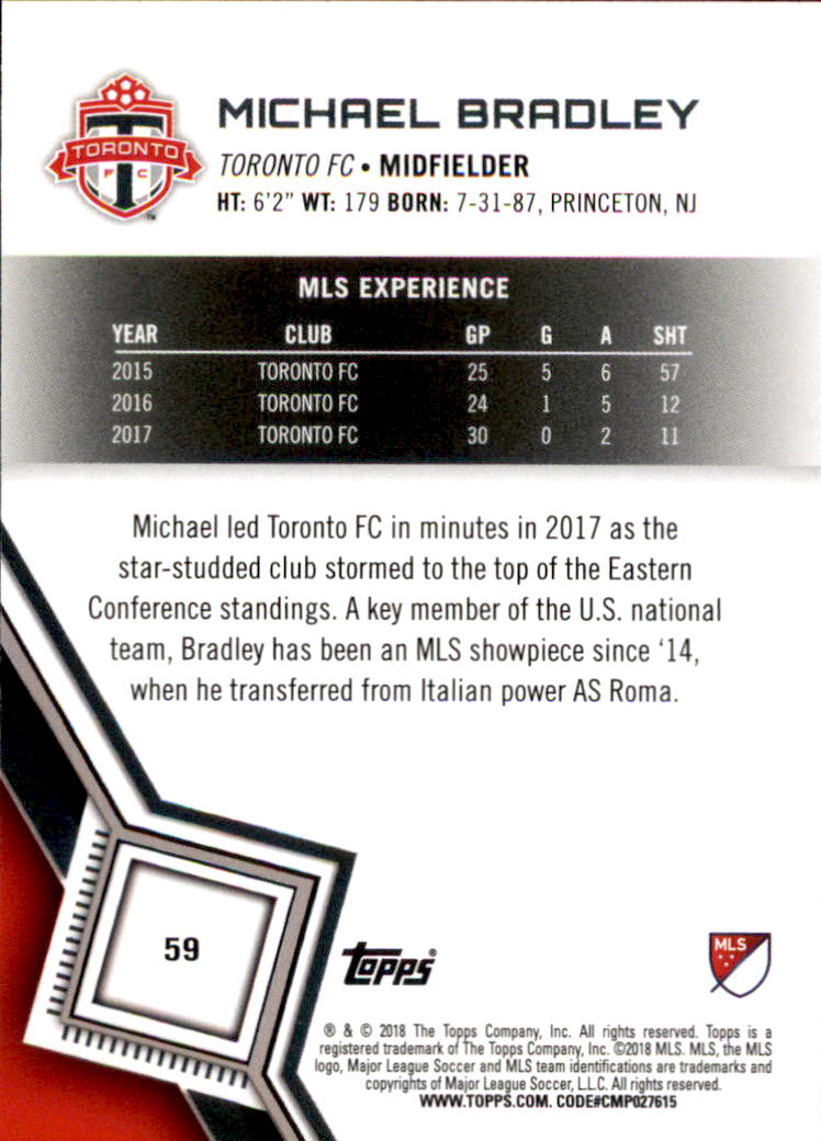 2018 Topps MLS #59 Michael Bradley back image