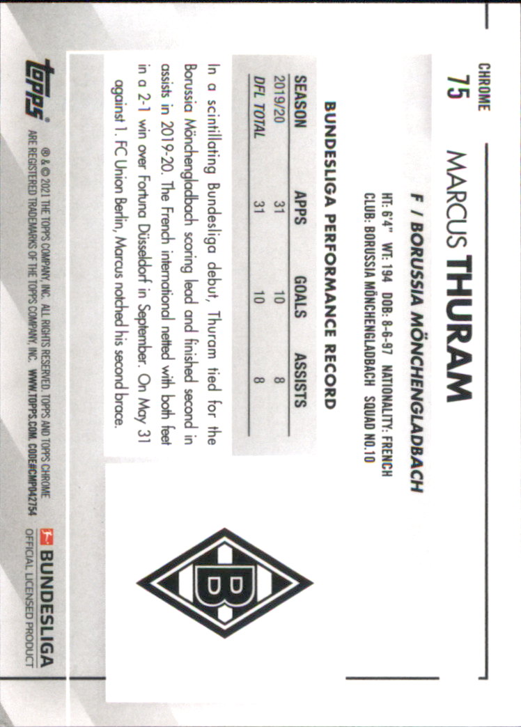 2020-21 Topps Chrome Bundesliga #75 Marcus Thuram