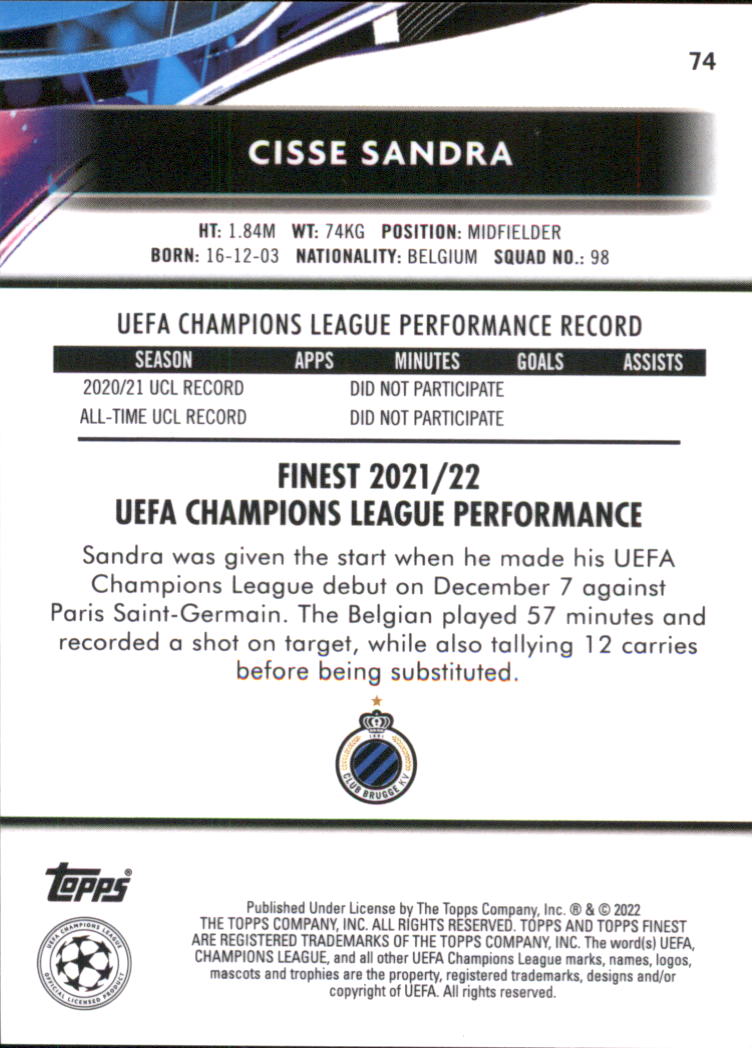 B5702- 2021-22 Finest UEFA Champions League 1-100 -You Pick- 15+ FREE US SHIP