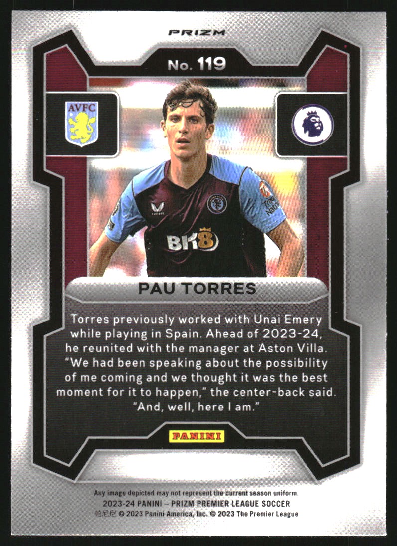 2023-24 Panini Prizm English Premier League Prizms Blue Mosaic #119 Pau Torres