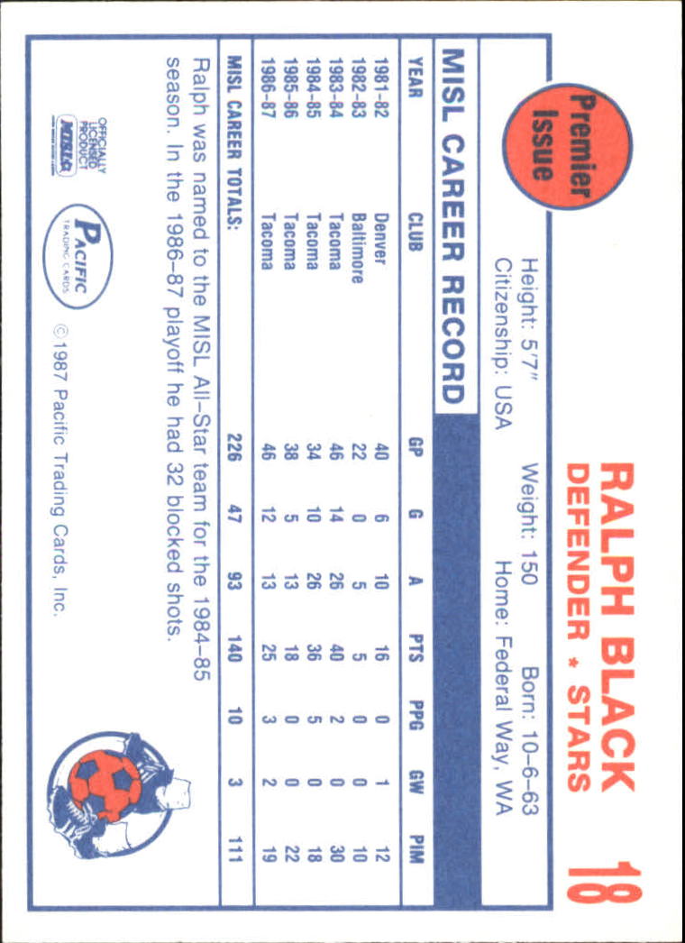 1987 Pacific MISL #18 Ralph Black back image