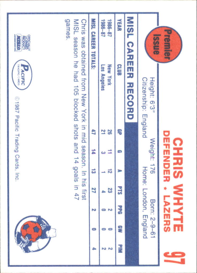 1987 Pacific MISL #97 Chris Whyte back image