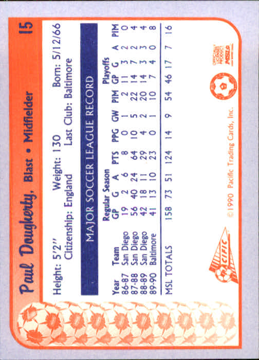 1990 Pacific MSL #15 Paul Dougherty back image
