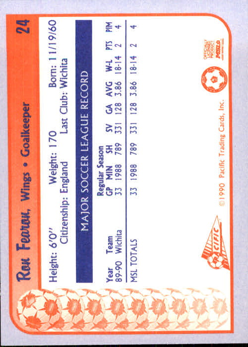 1990 Pacific MSL #24 Ron Fearon back image