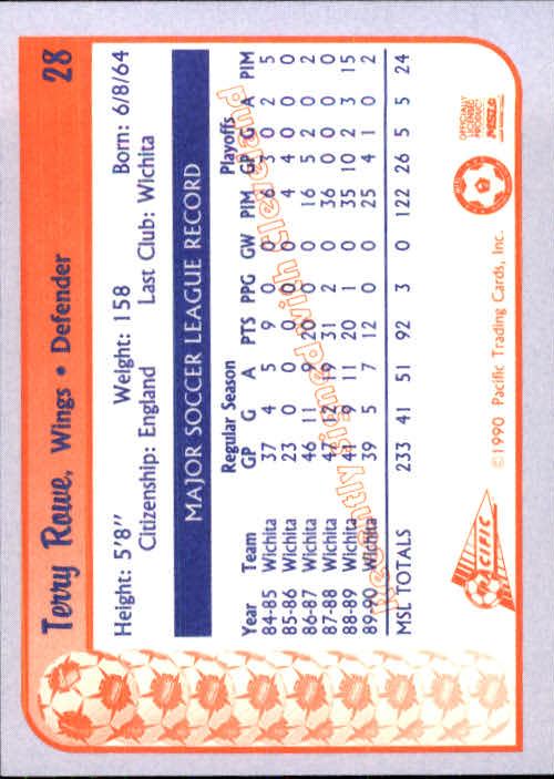 1990 Pacific MSL #28 Terry Rowe back image