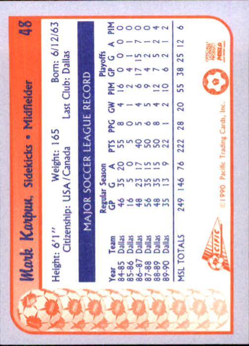 1990 Pacific MSL #48 Mark Karpun back image