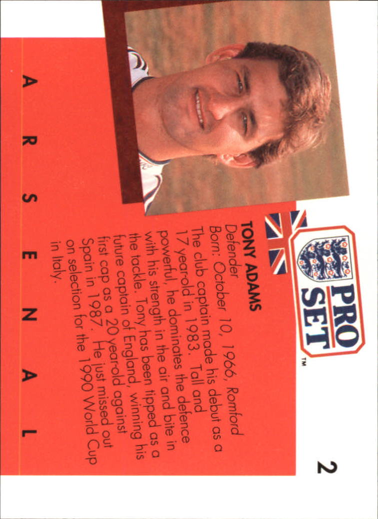 1990-91 Pro Set England #2 Tony Adams back image