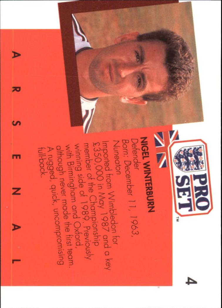 1990-91 Pro Set England #4 Nigel Winterburn back image