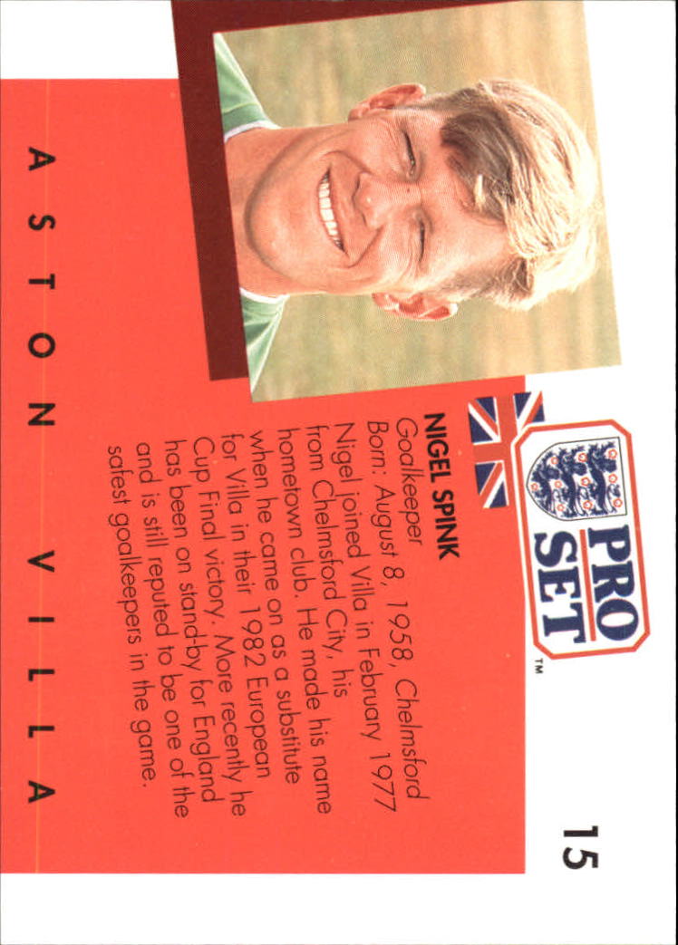 1990-91 Pro Set England #15 Nigel Spink back image