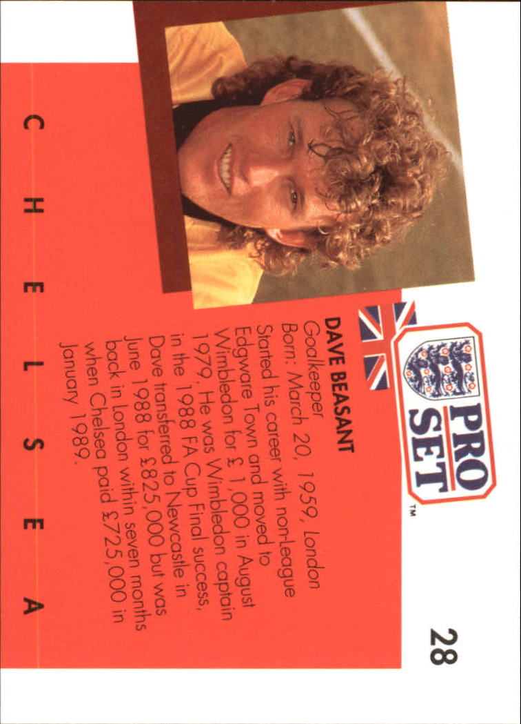 1990-91 Pro Set England #28 Dave Beasant back image